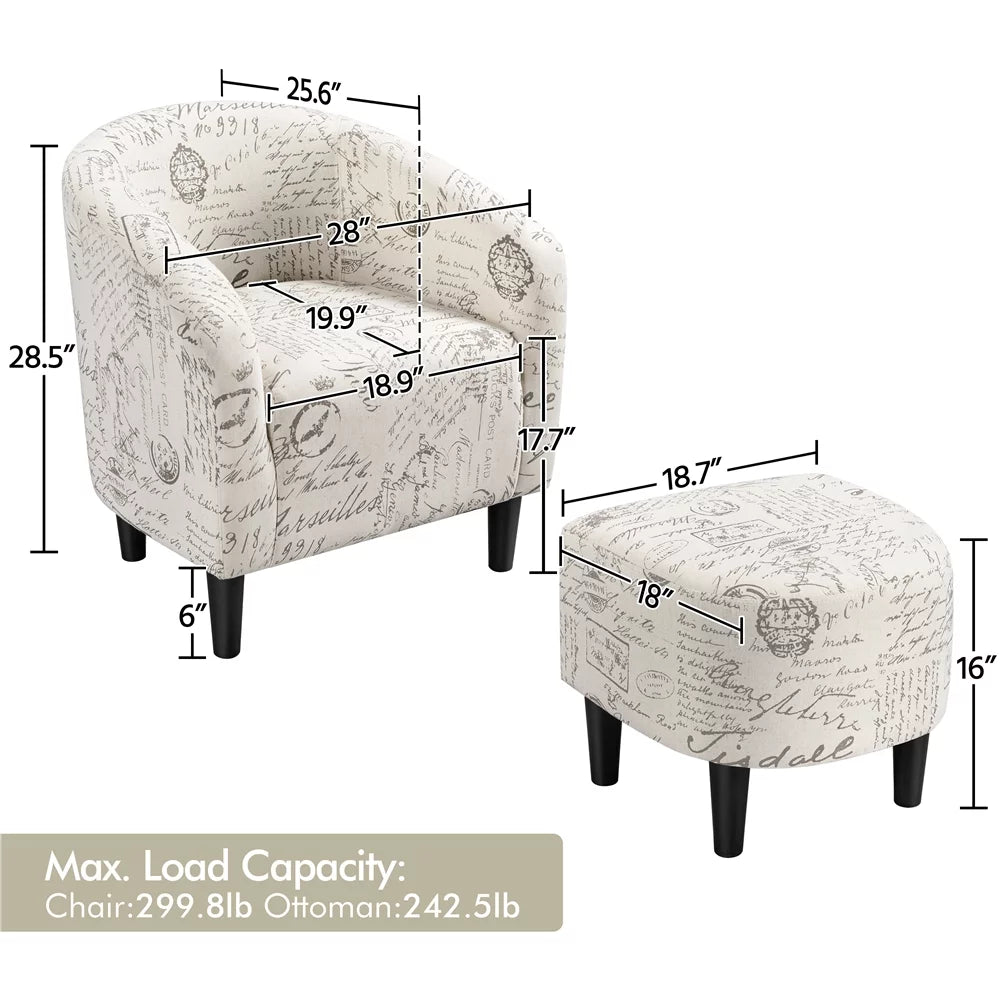 Fabric Accent Arm Chair and Ottoman Set B564