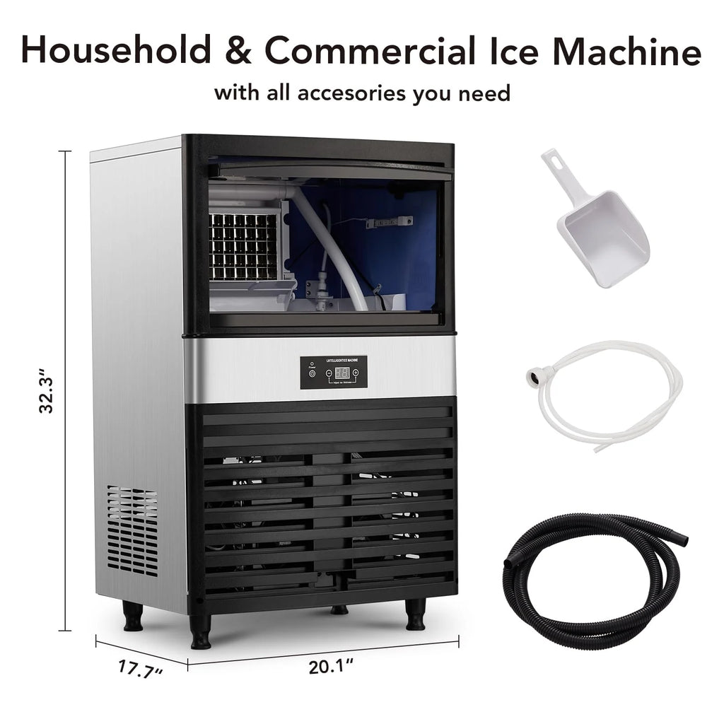 Commercial Stainless Steel Ice Maker Machine with 33lbs Ice Storage Capacity P6671