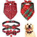 Christmas Dog Bandanas and Collars Set Plaid Adjustable with Safety Bell A610
