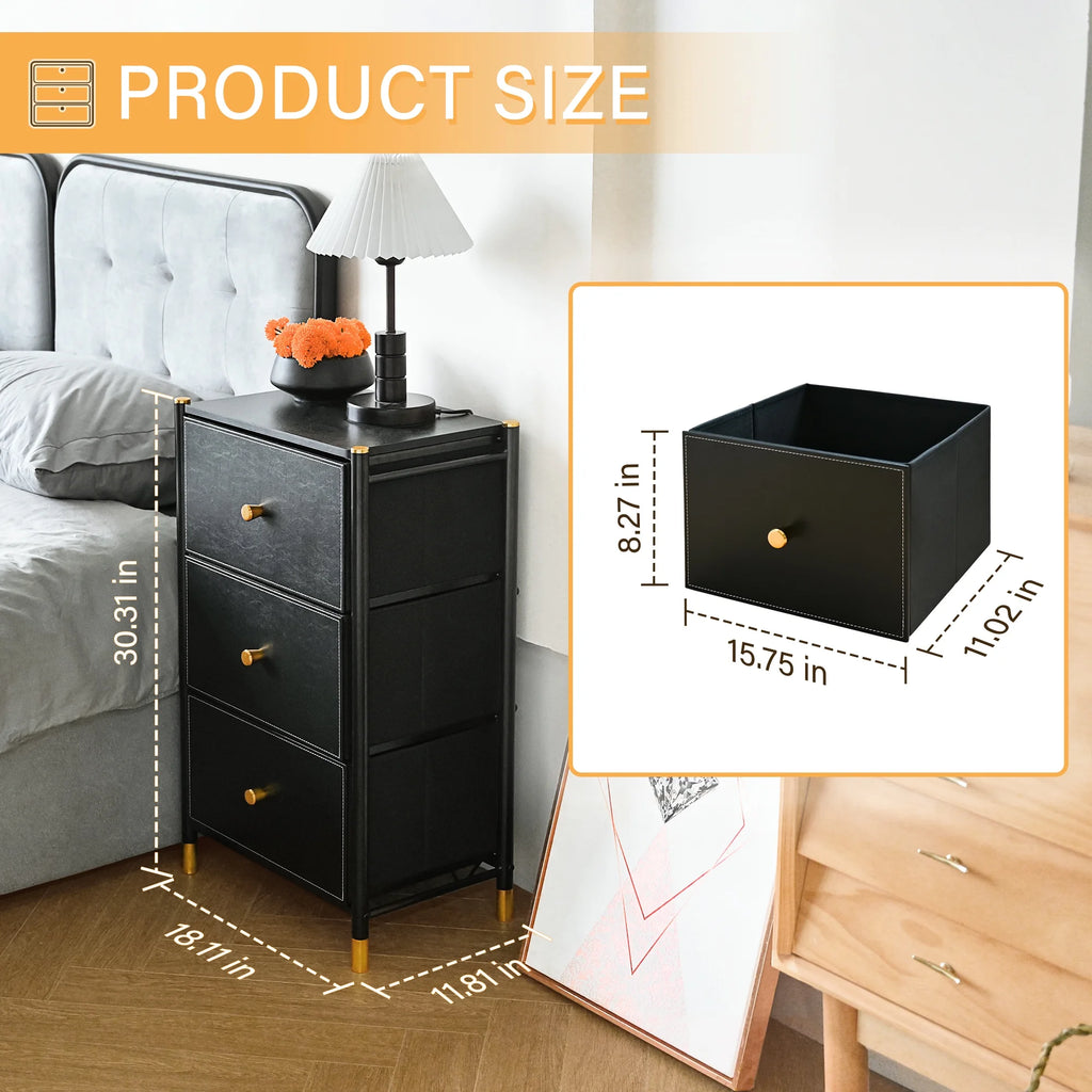 Black 3 Drawer Fabric Dresser A658