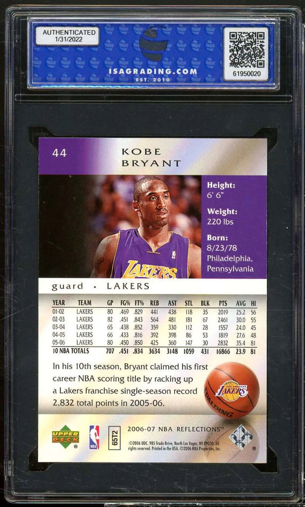 Kobe Bryant Card ISA 10 GEM MINT N78153