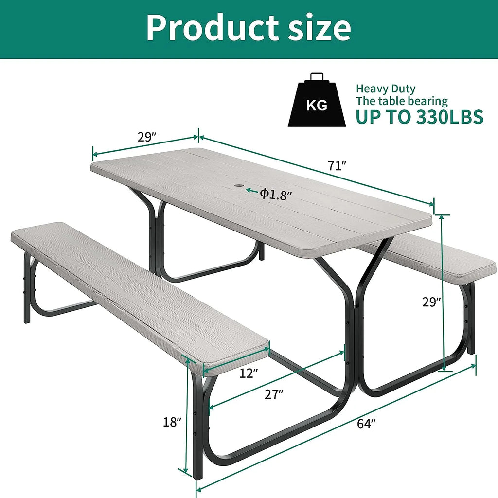 6 ft Picnic Table Bench Set with Umbrella Hole J7676