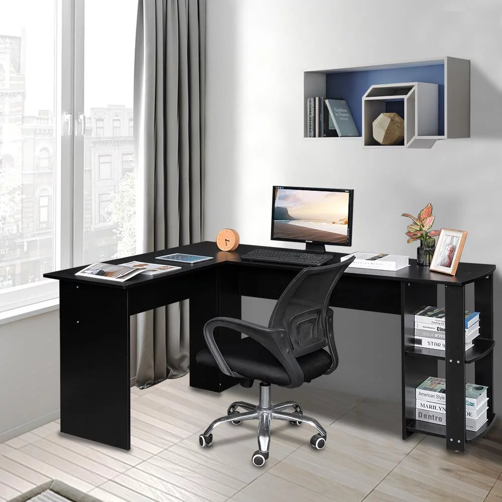 L Shaped Wood Corner Desk with Bookshelves B770732