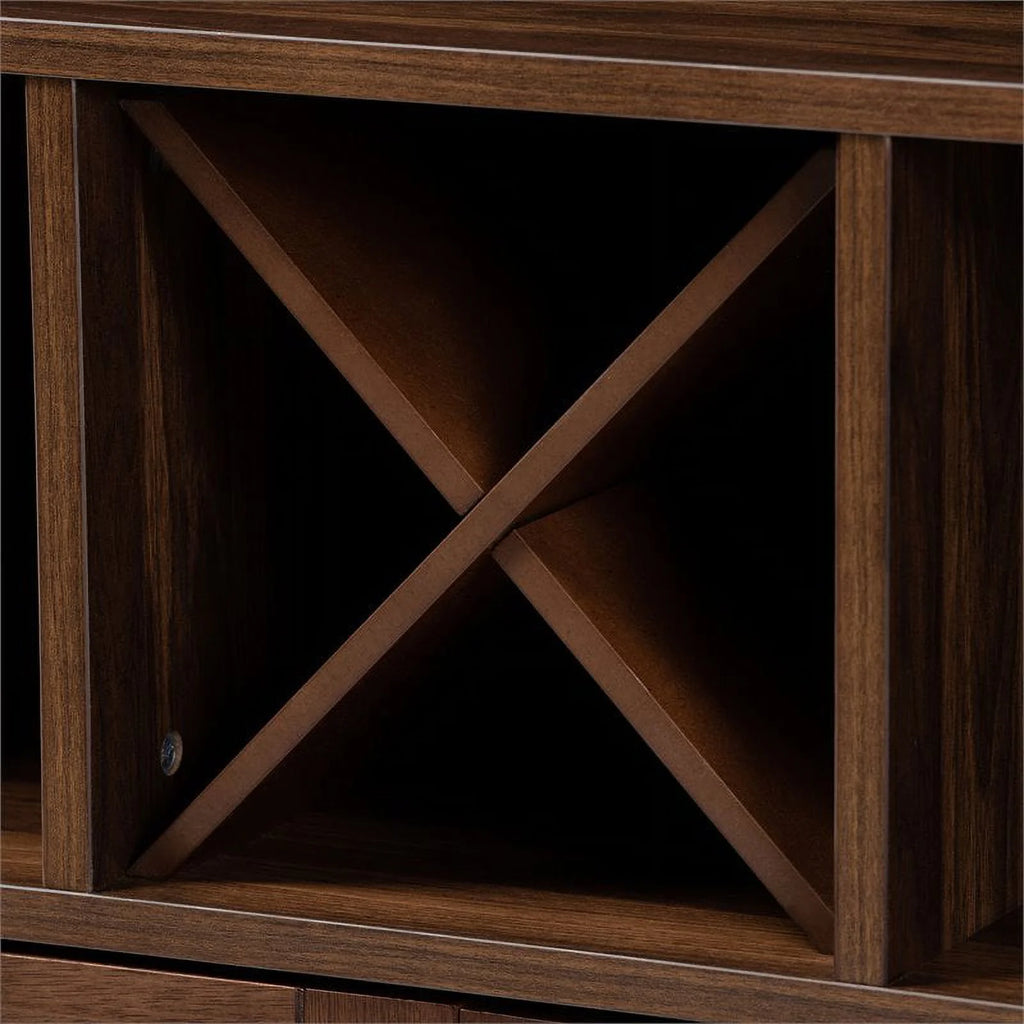 Walnut Brown Finished Wood Wine Storage Cabinet P361979