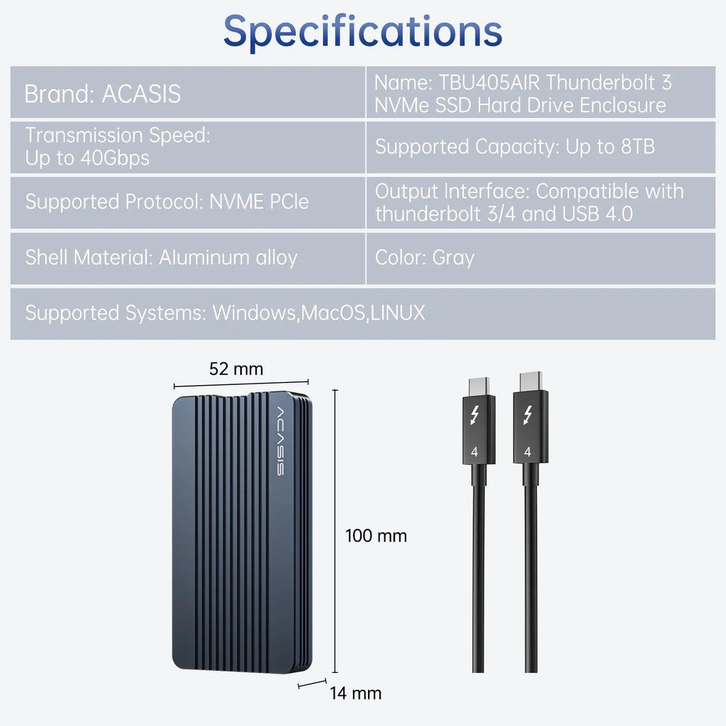 40Gbps Thunderbolt M.2 SSD Enclosure Y9555