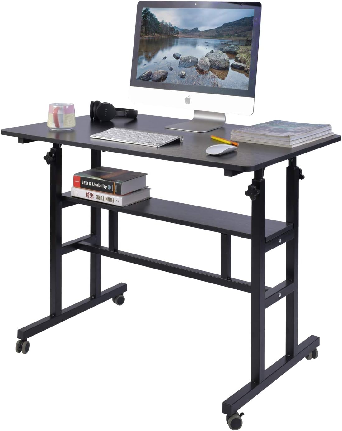 Adjustable Rolling Standing Desk, Black P568912
