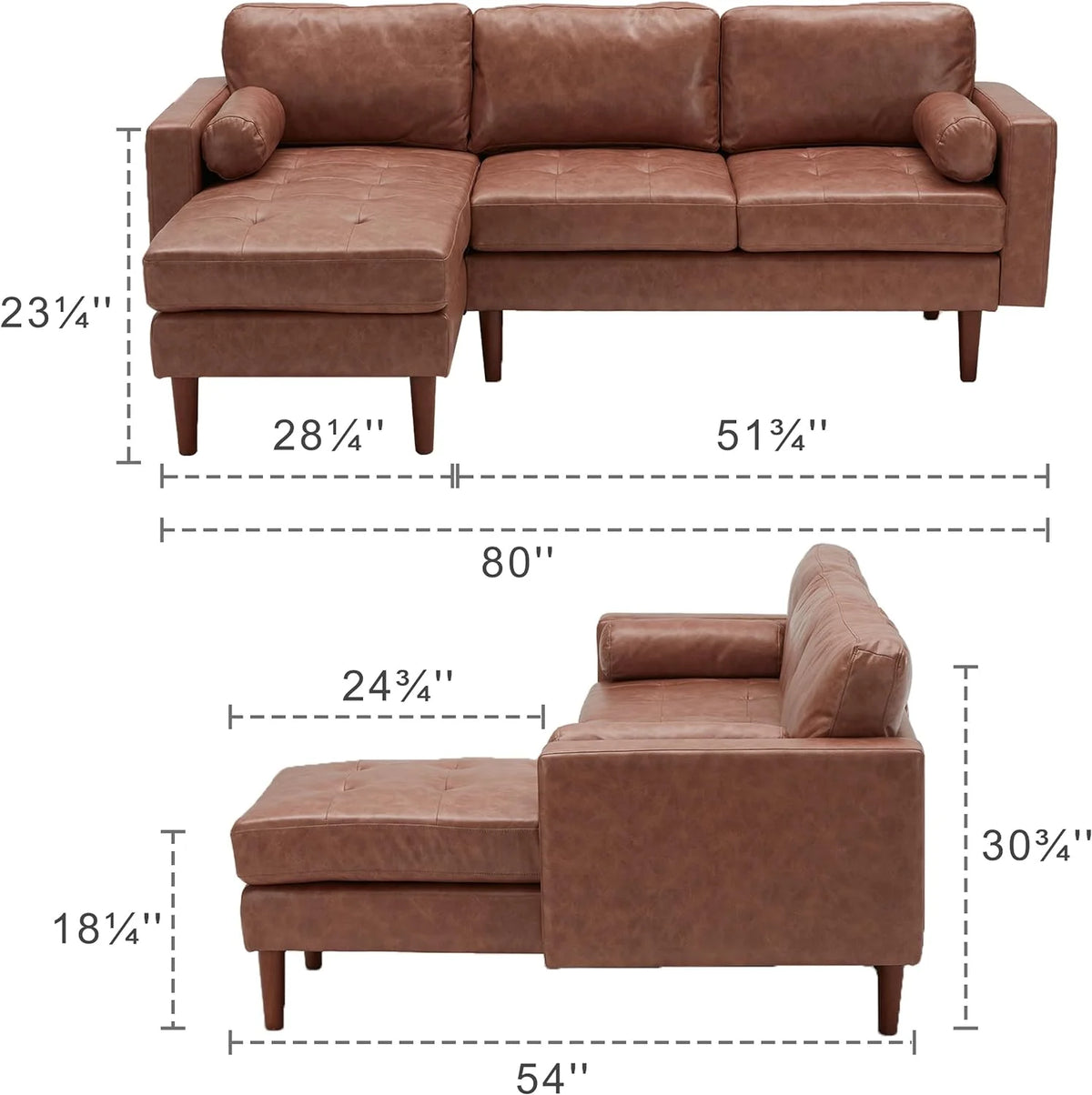 Brown L Shaped Sectional Sofa with Reversible Chaise B635