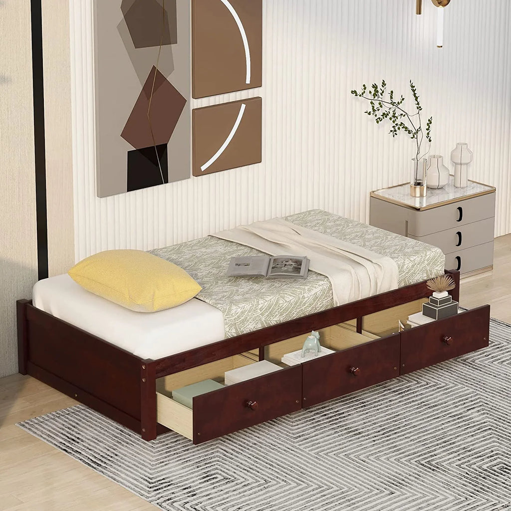 Wood Platform Bed Frame with 3 Drawers T507