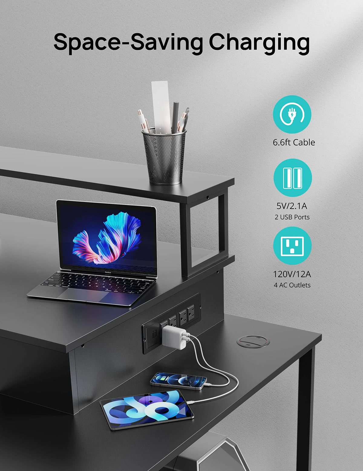 L-Shaped Computer Desk with File Drawer and Monitor Shelf A9340