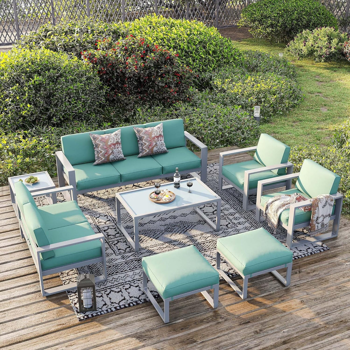 8 Pieces White Aluminum Patio Furniture Set with Ottoman and Coffee Table L45227