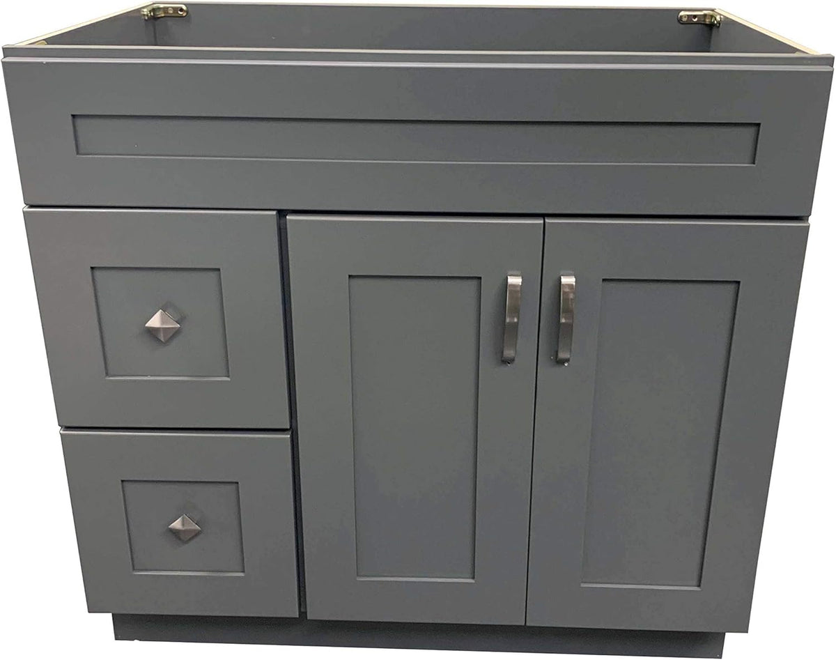 Grey Shaker Single-Sink Bathroom Vanity Base Cabinet 36 Wide x 21 Deep U298