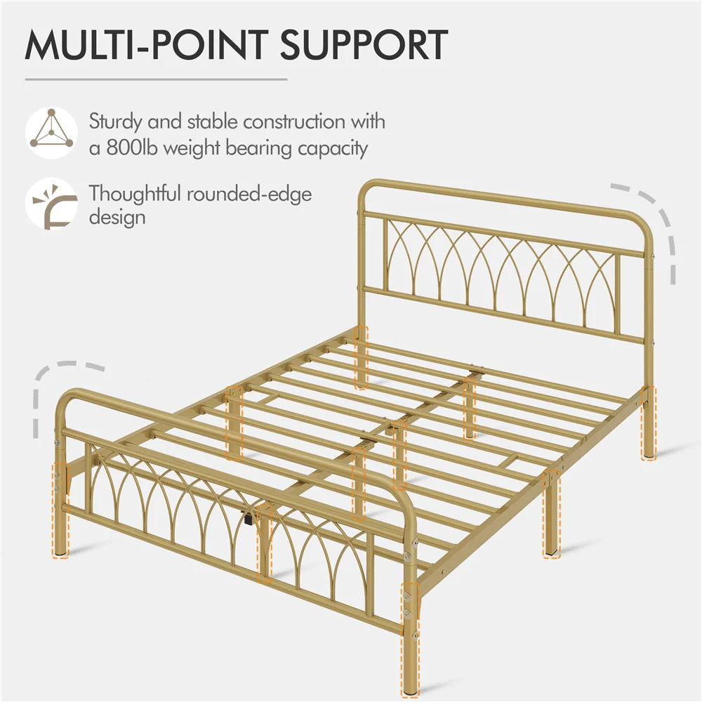 Black Metal Platform Bed Frame with Headboard and Footboard C742