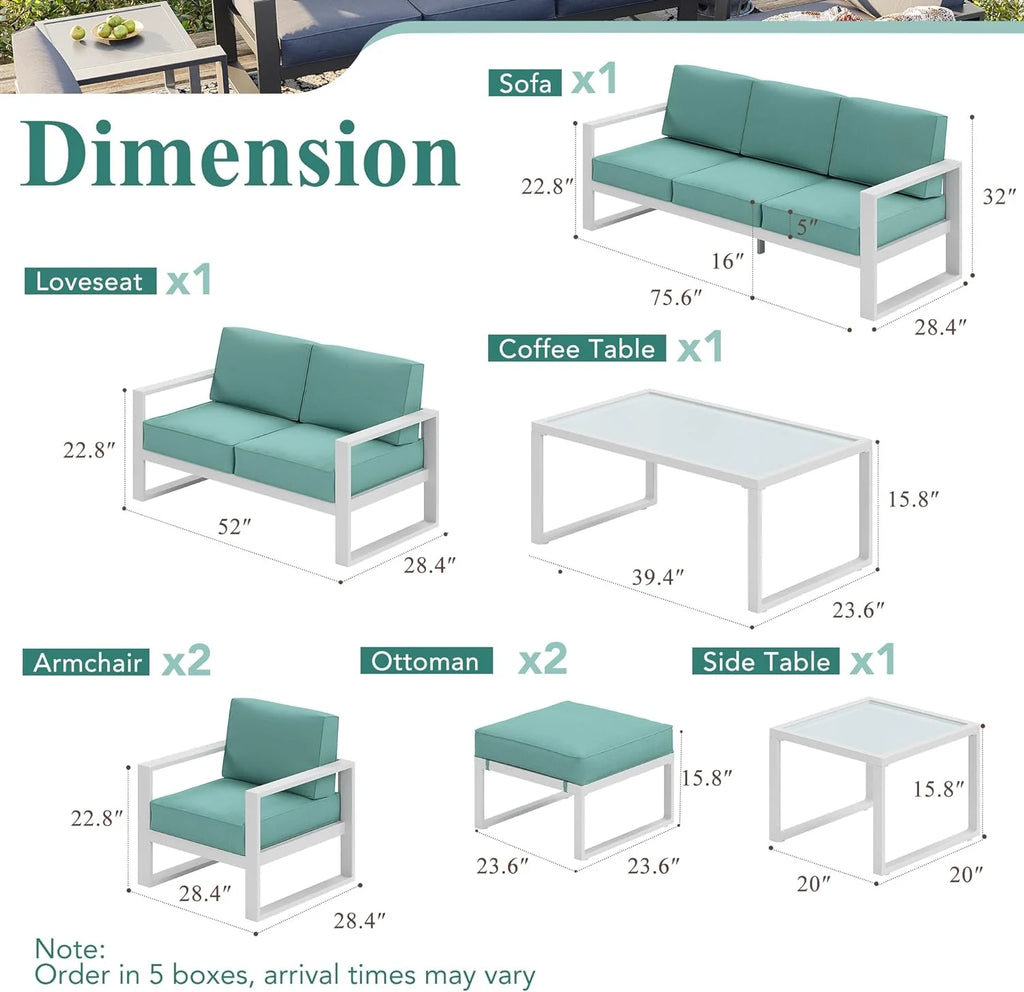 8 Pieces White Aluminum Patio Furniture Set with Ottoman and Coffee Table L45227