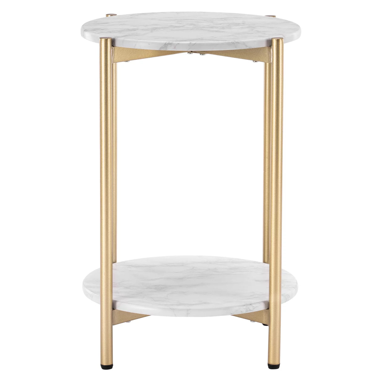 Gold White 2-Tier Round Faux Marble End Table C8291