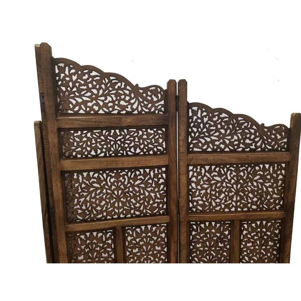 Wood Room Divider 4 Panel Carved Screen O412