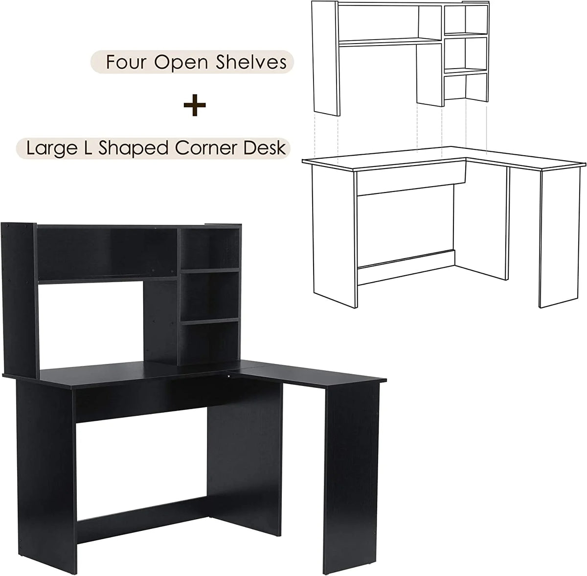 L Shaped Computer Desk with Hutch K960