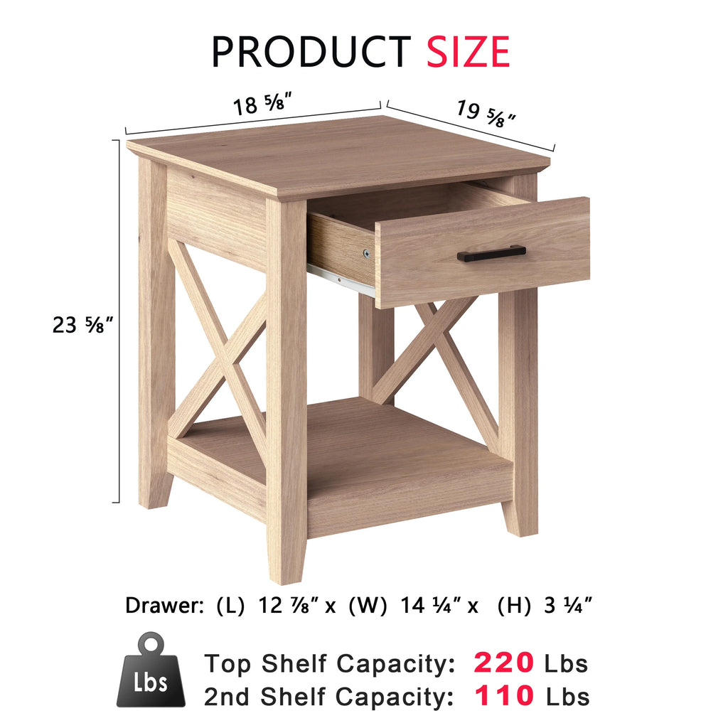 Farmhouse X-Design End Table with Storage Drawer Y816