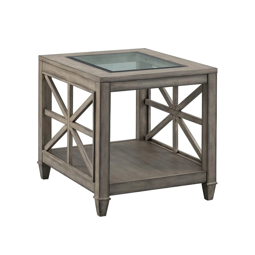 Solid Wood and Tempered Glass Top End Table N8997