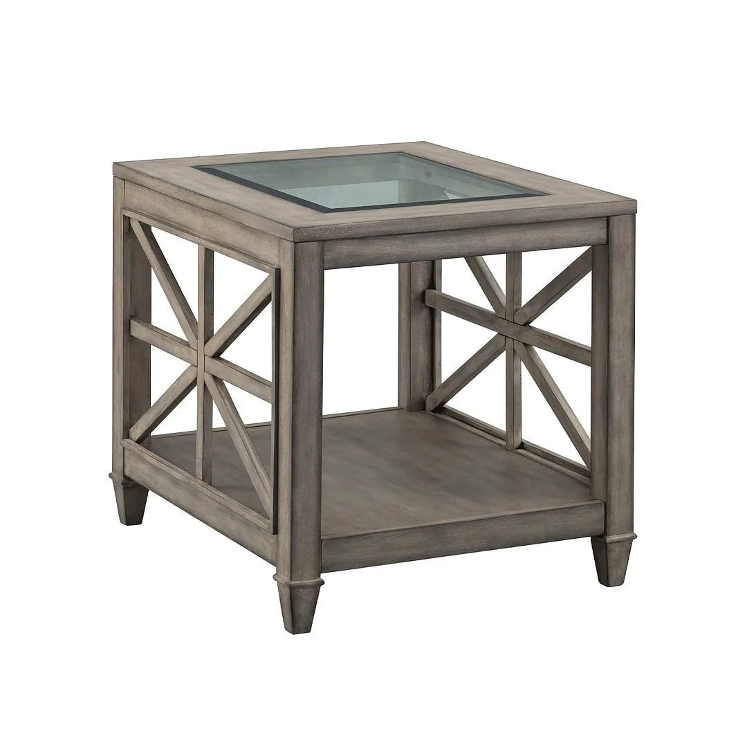 Solid Wood and Tempered Glass Top End Table N8997