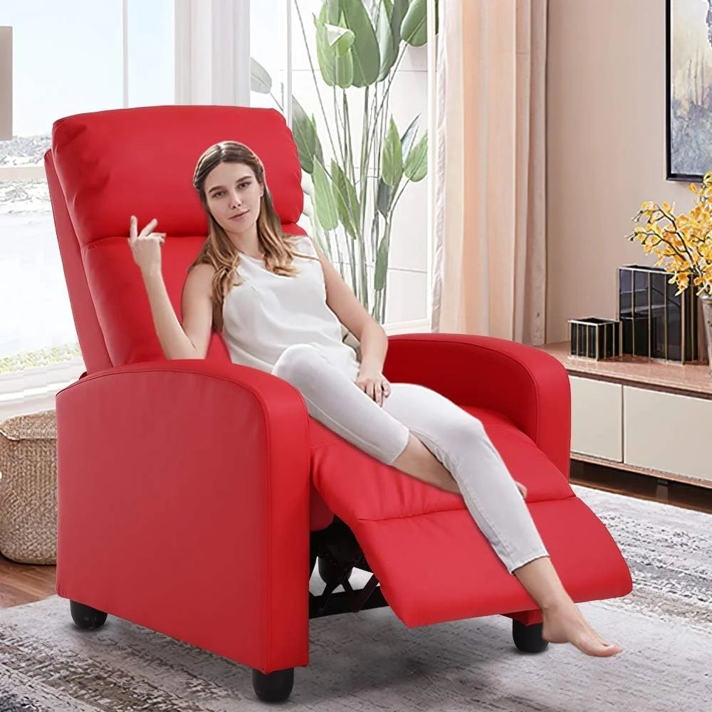 Red PU Leather Recliner Chair with Footrest C642