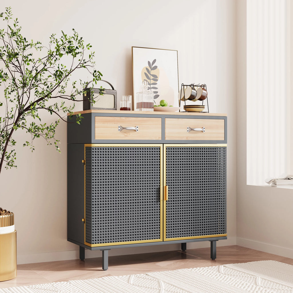 31.5'' Wide 2 Drawer Iron Carbonized Bamboo Sideboard X2514