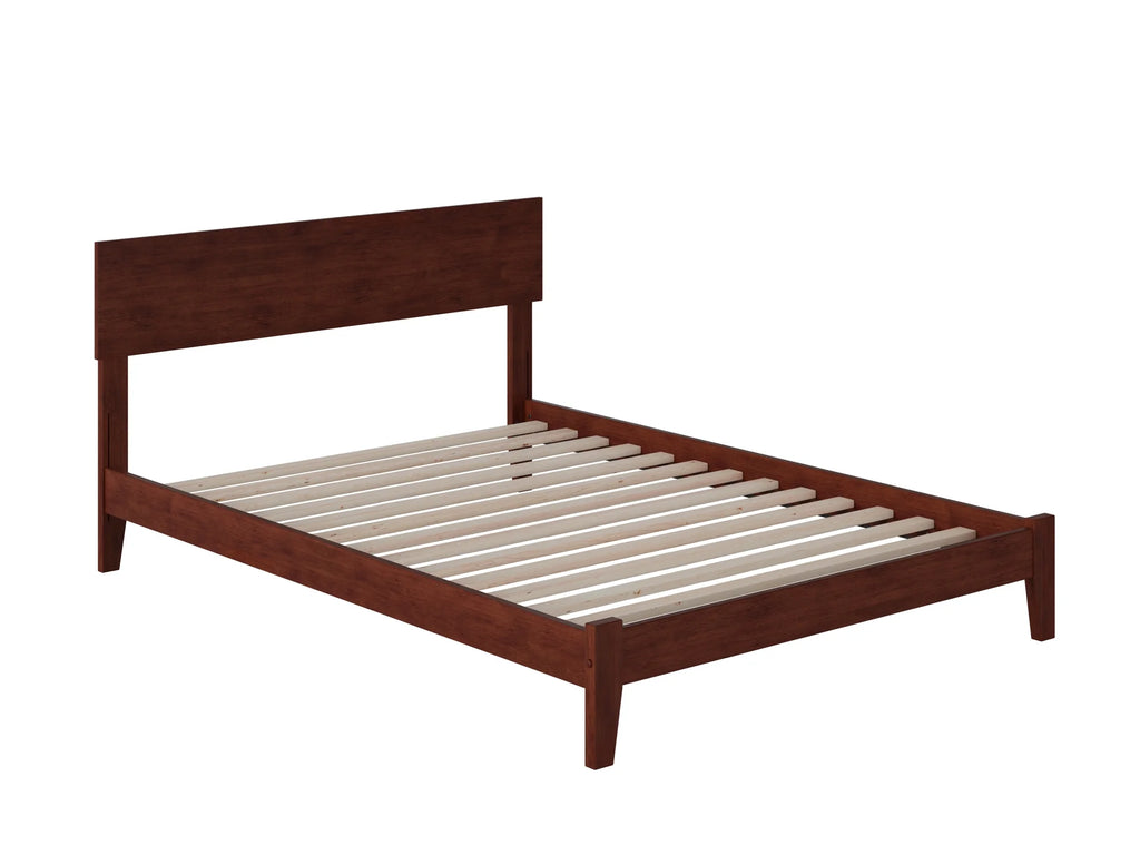 Walnut Wood Platform Bed Frame with Panel Headboard G263