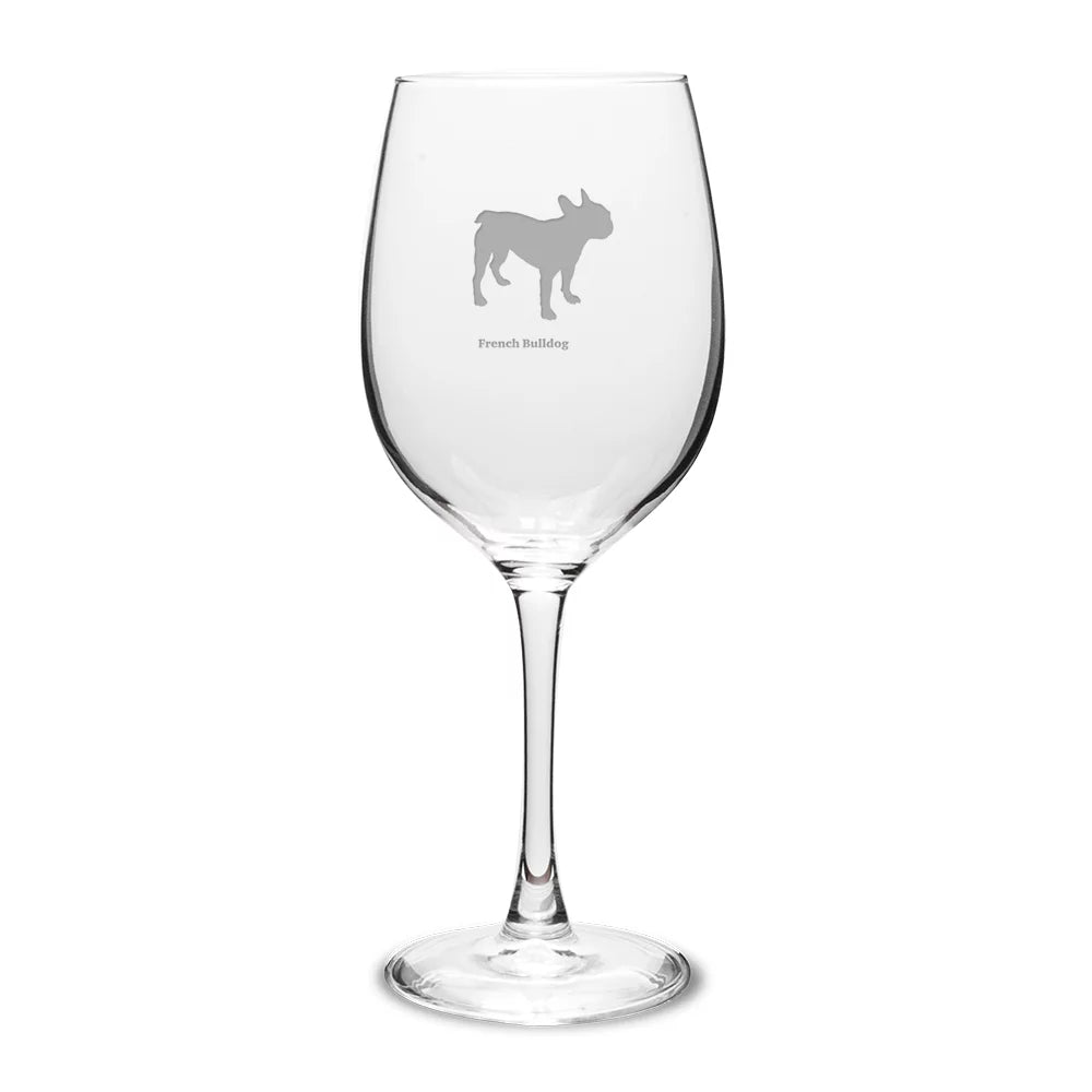 French Bulldog 16 oz White Wine Glass H8638