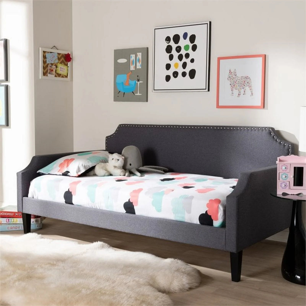 Grey Fabric Tufted Twin Daybed L780