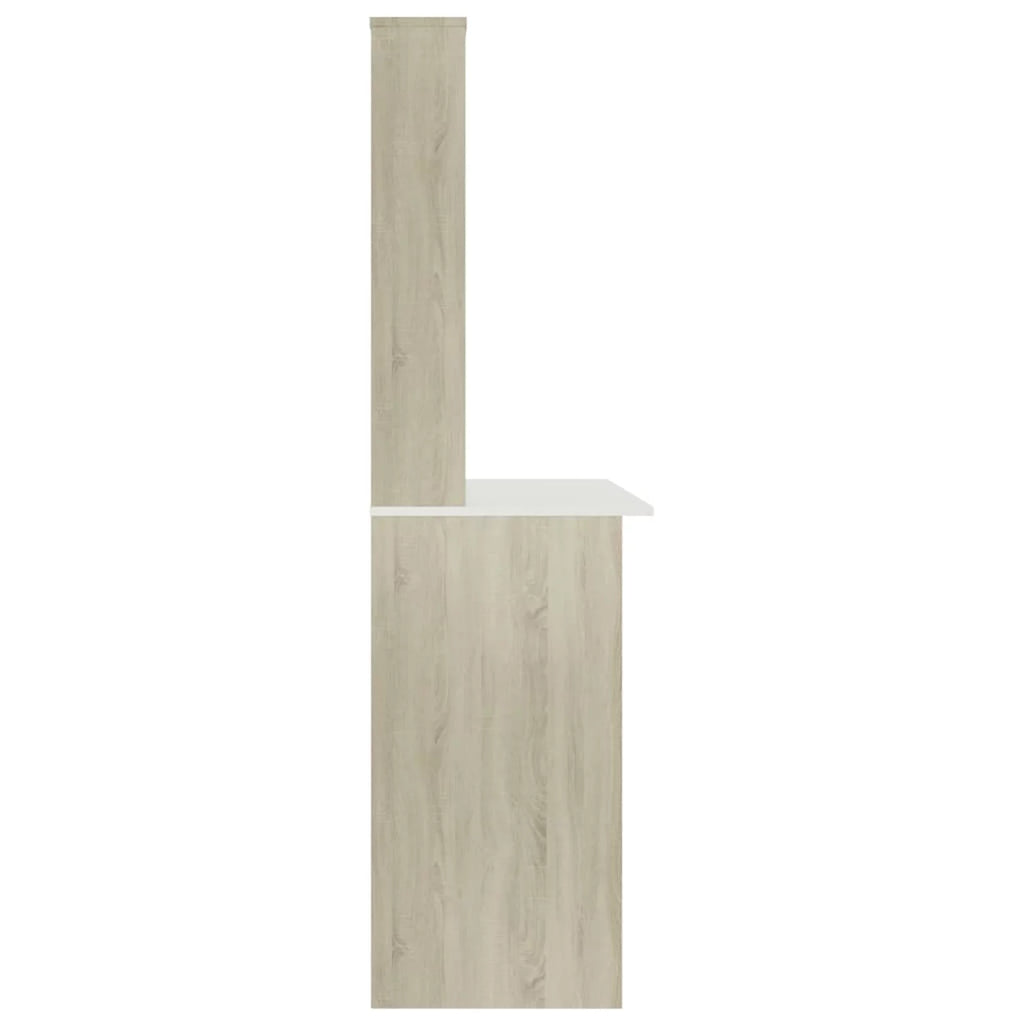White and Sonoma Oak Desk with Shelves B22370