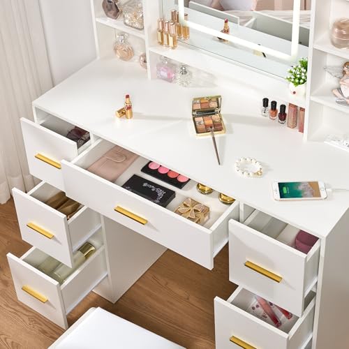 White Vanity Desk Table with Lighted Mirror L7722