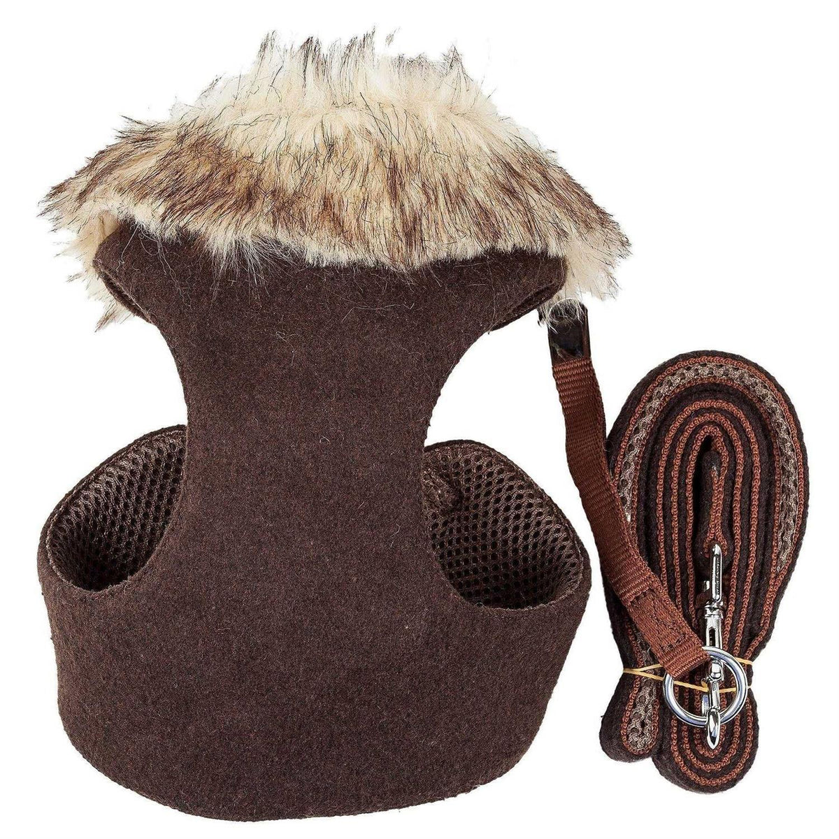 Adjustable Mesh Dog Harness-Leash with Removable Fur Collar E496