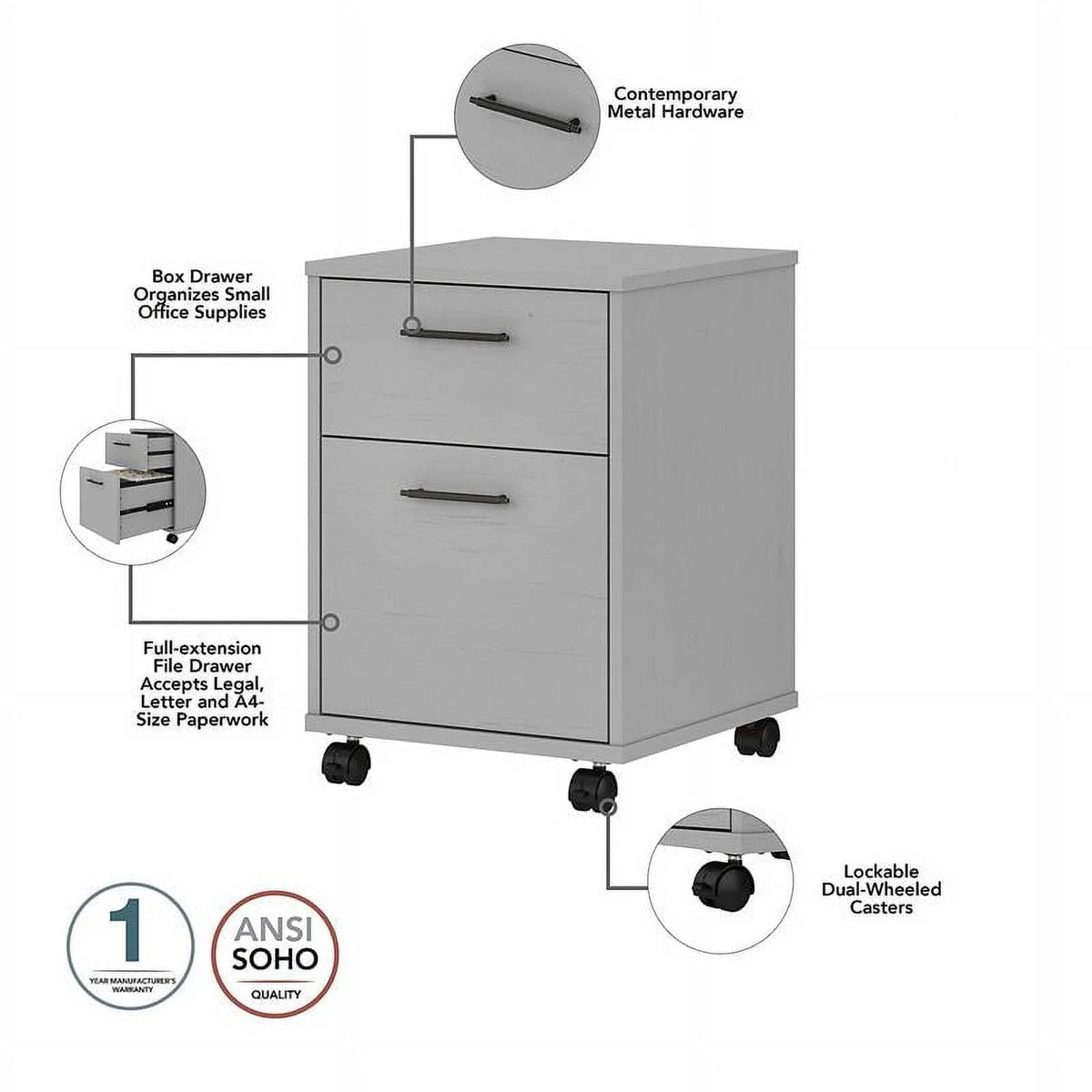2 Drawers Farmhouse Wood Mobile File Cabinet X7930