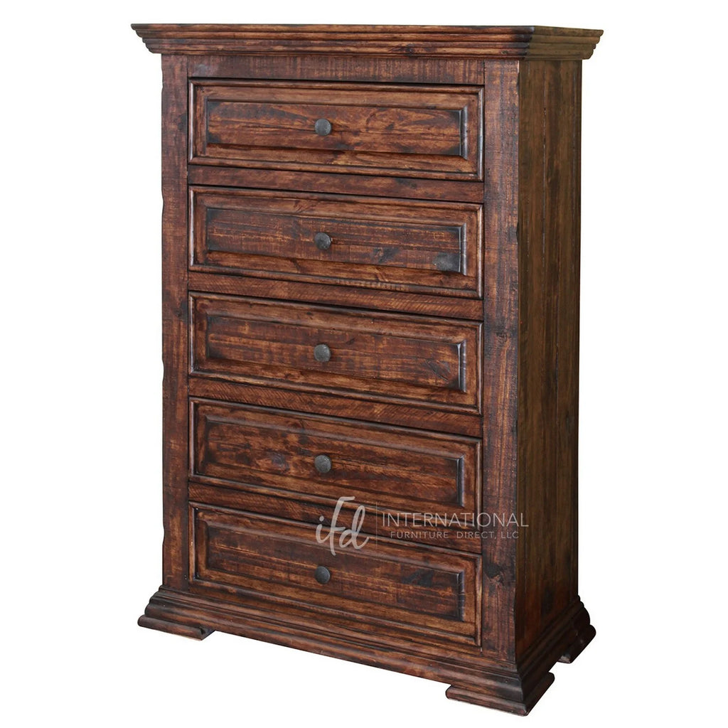 54 Inch Tall 5 Drawer Lacquered Pine Wood Dresser Chest X992720