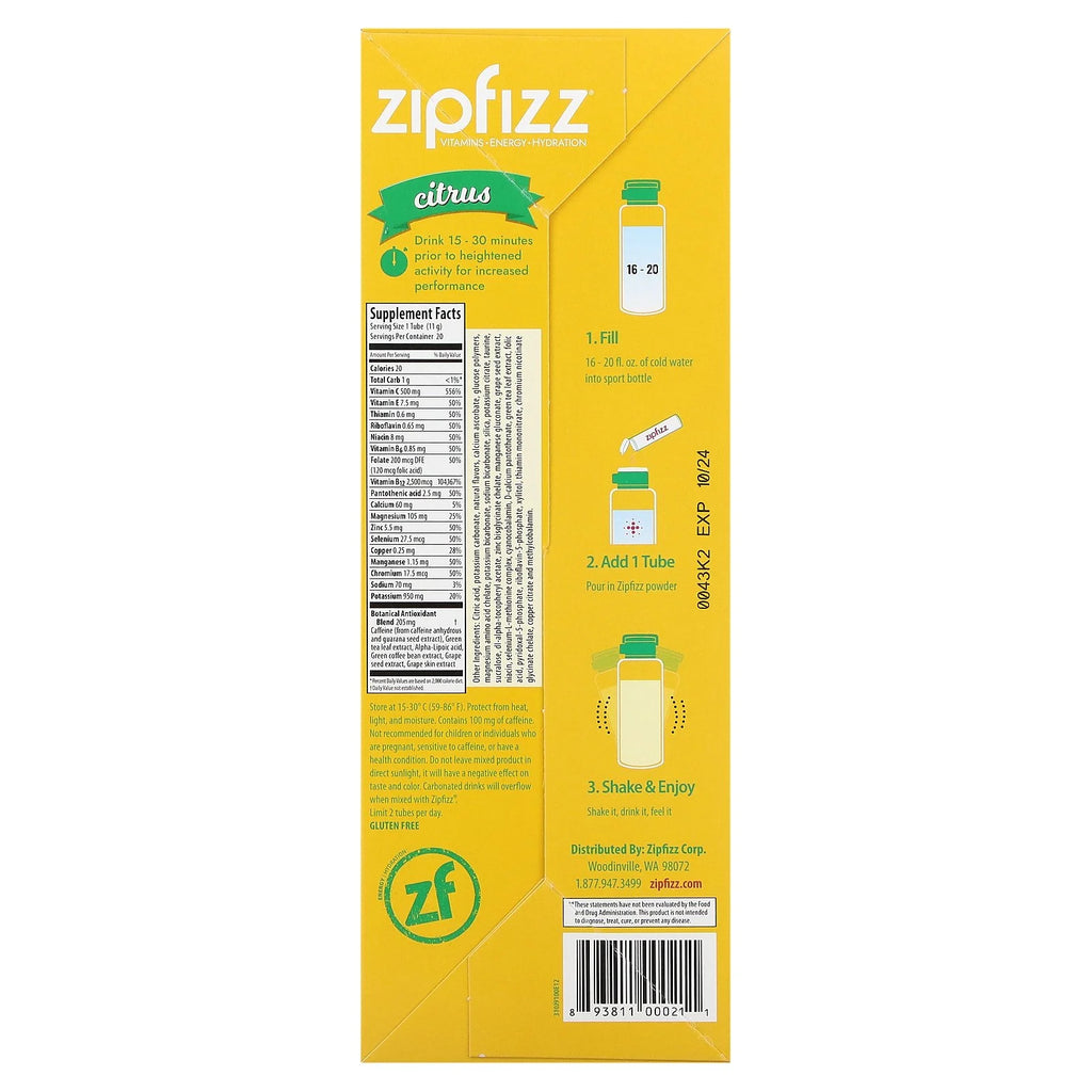 Energy Drink Mix Electrolyte Hydration Powder with B12 and Multi Vitamin Citrus 20 Pack S357755