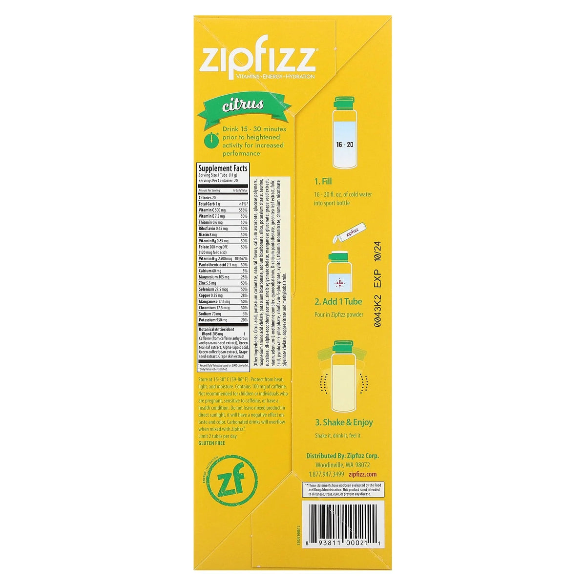 Energy Drink Mix Electrolyte Hydration Powder with B12 and Multi Vitamin Citrus 20 Pack S357755