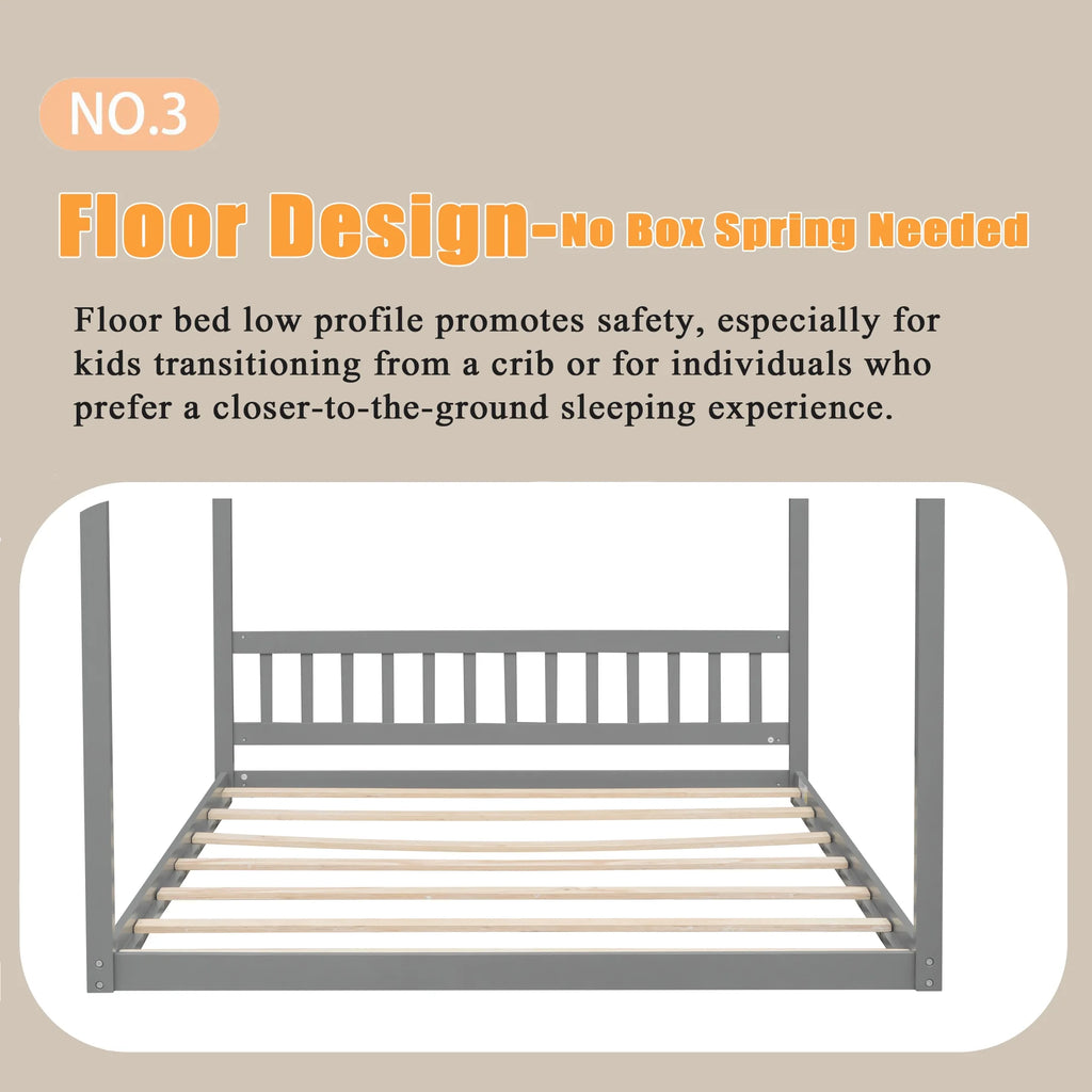 Queen Size Wood Floor Bed with Headboard Q562