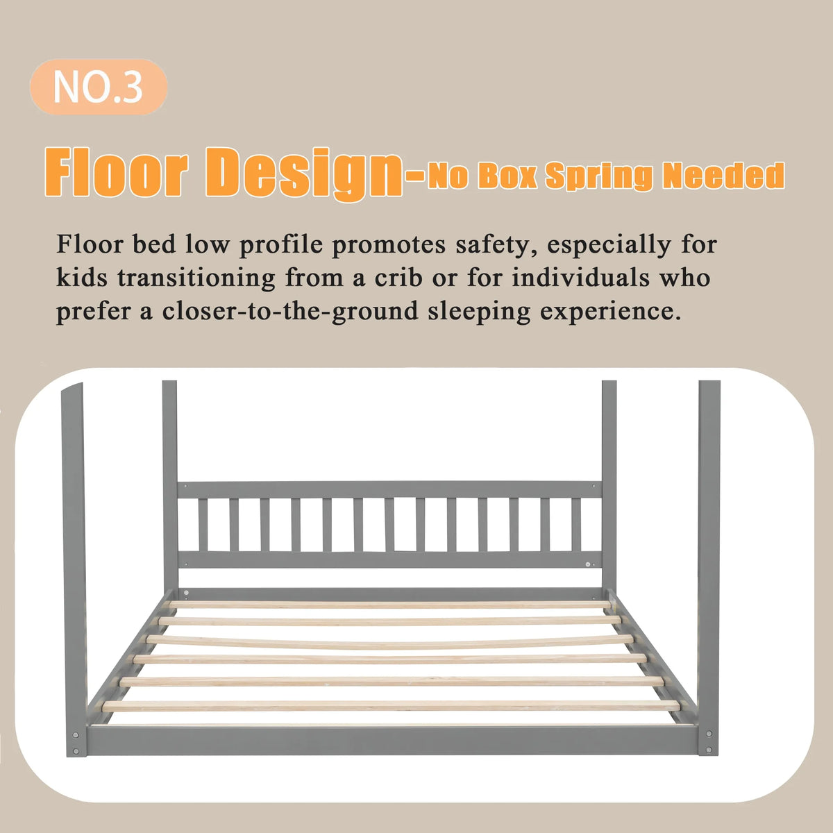 Queen Size Wood Floor Bed with Headboard Q562