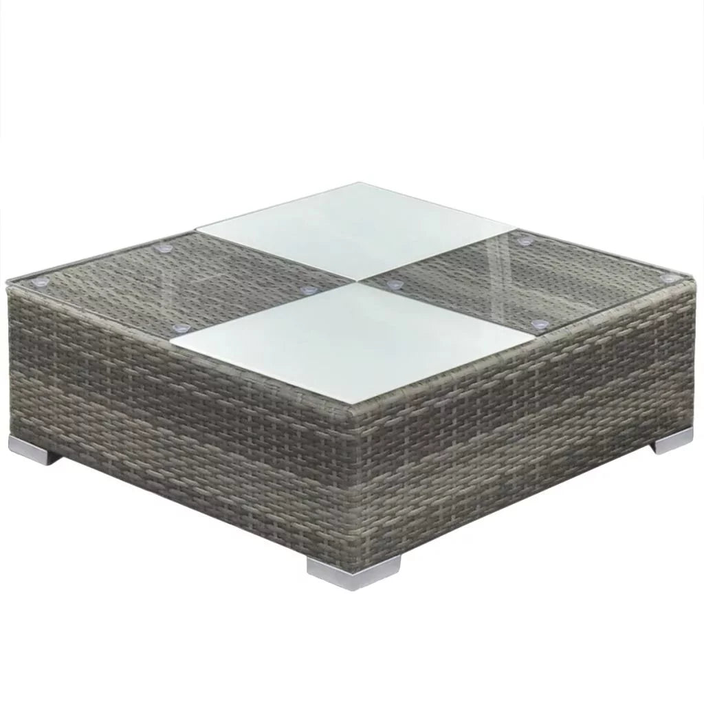 5 Piece Cushioned Sofa and Corner Sofas with Footrest Tea Table Gray Poly Rattan Outdoor Furniture Set X379