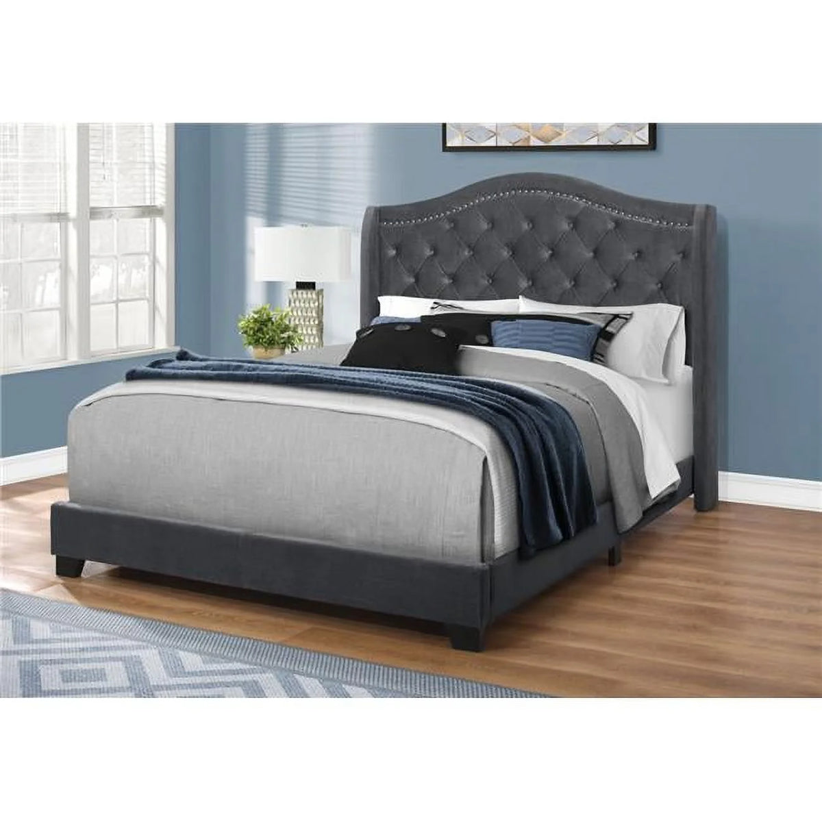 Dark Grey Velvet Queen Size Bed Q599