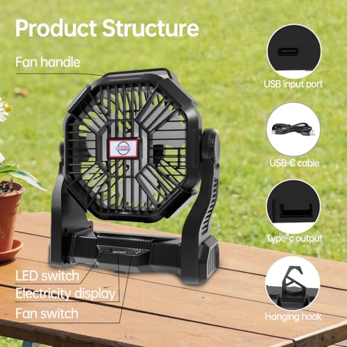 Portable Rechargeable Camping Fan with LED Lantern V6062