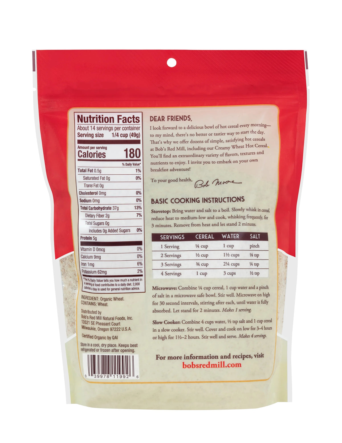 Organic Creamy Wheat Hot Cereal 24 oz I748440