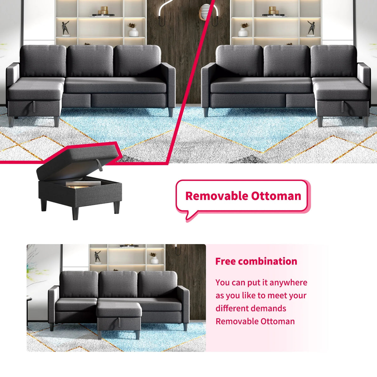 Dark Grey Sectional Sofa Set F5188