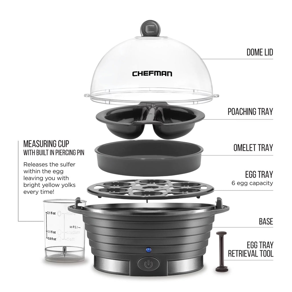 Electric Rapid Egg Cooker 6 Eggs Poaching Omelet Tray Grey W95882
