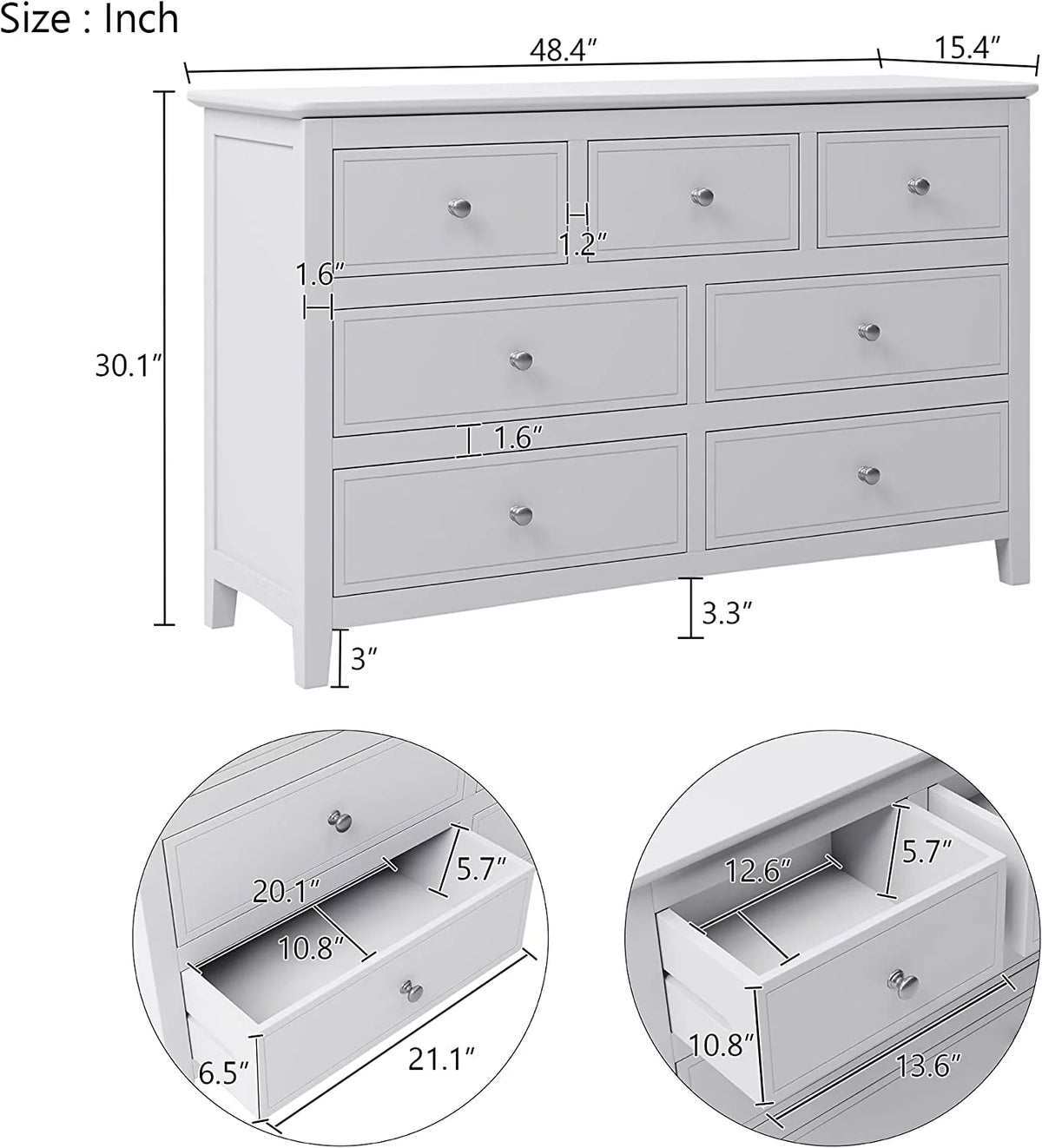 White 3 Piece Wood Bedroom Set with Full Size Bed Y942105