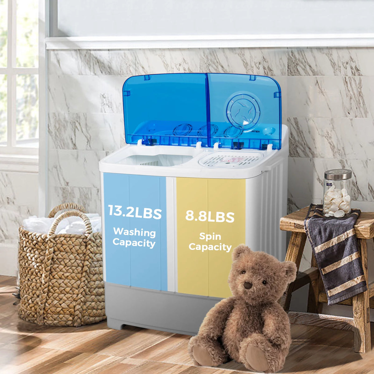 Portable Twin Tub Mini Washing Machine 13.2lb Blue O149