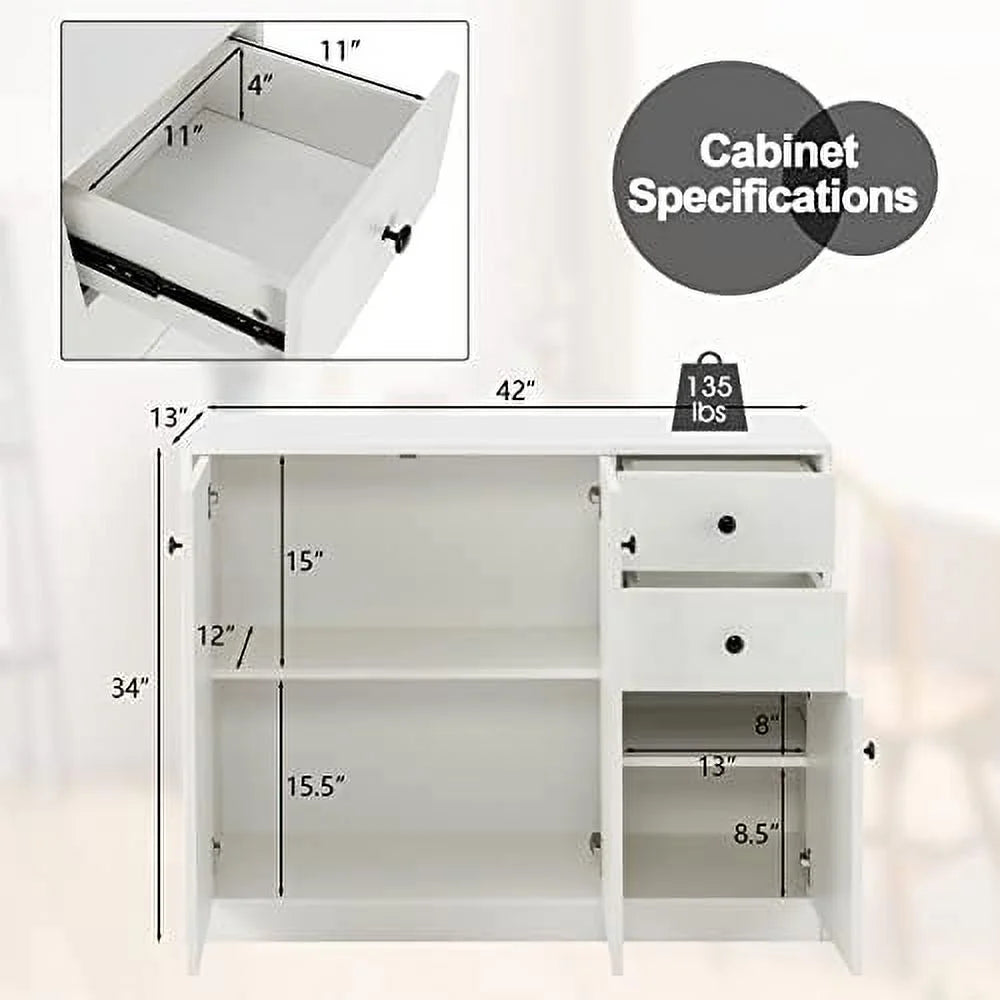 Buffet Cabinet with 2 Drawers 3-Door Adjustable Shelves White M24770