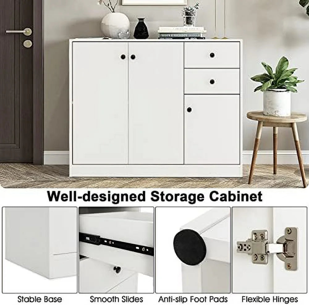 Buffet Cabinet with 2 Drawers 3-Door Adjustable Shelves White M24770