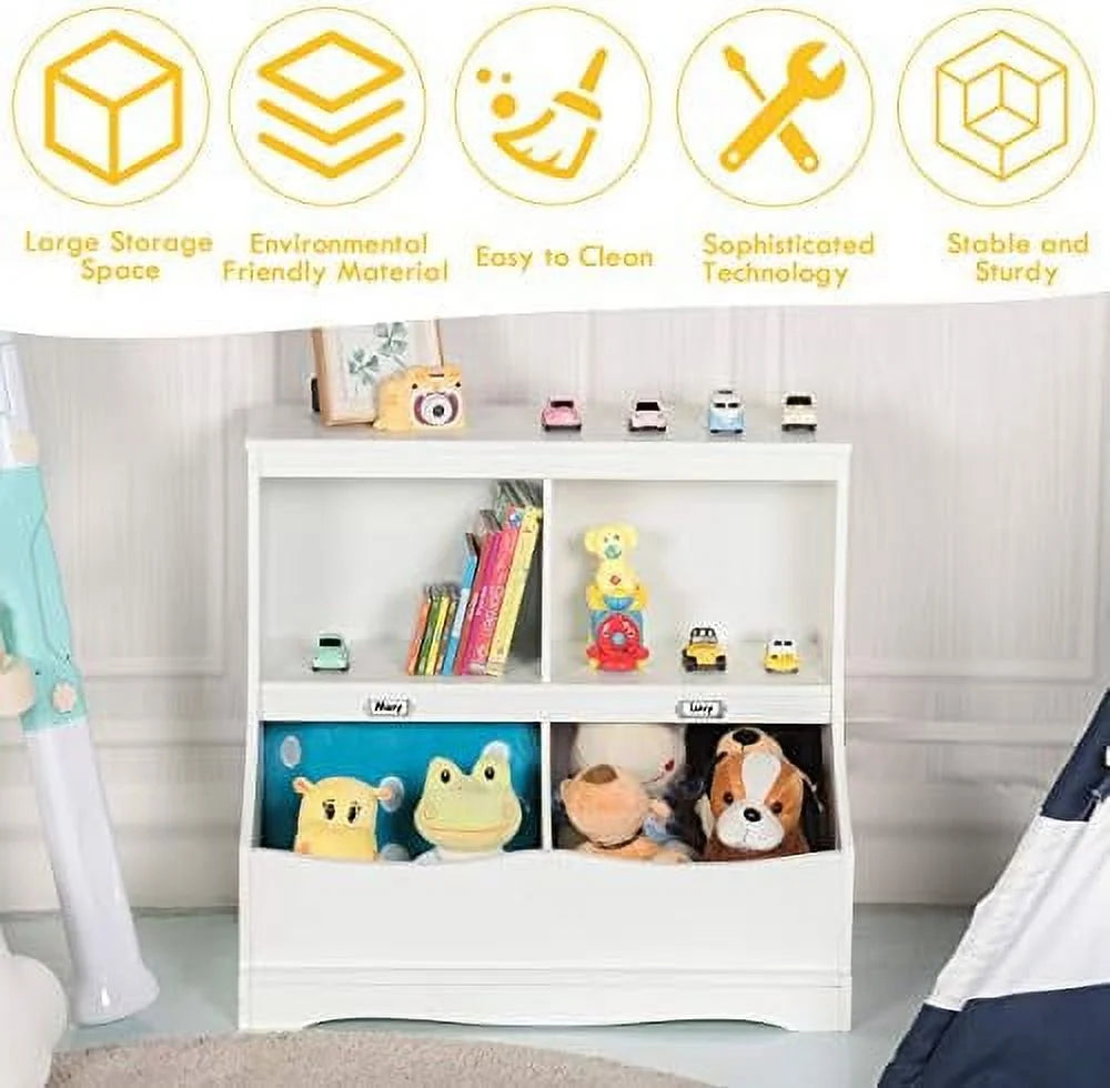 White Wooden 4-Cubby Bookcase and Toy Box I12002