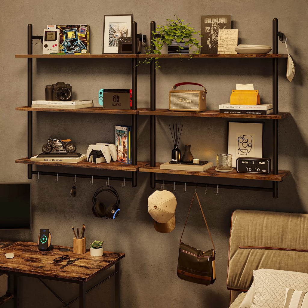 31" 3-Tier Floating Wall Shelves Rustic Brown U656