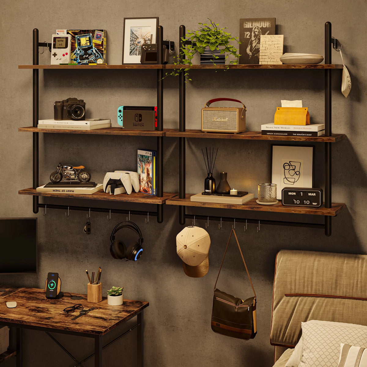 31" 3-Tier Floating Wall Shelves Rustic Brown U656